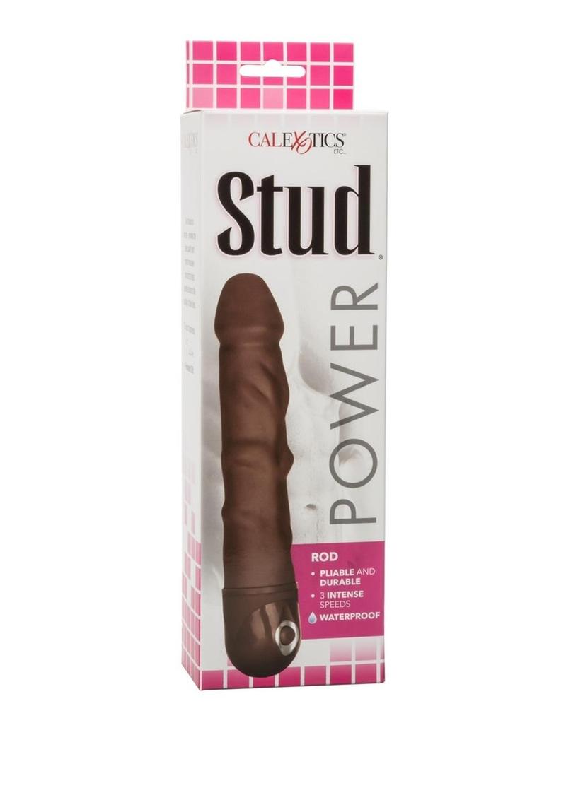 Vibrador realista flexible Power Stud Rod resistente al agua de 7 pulgadas de color marrón