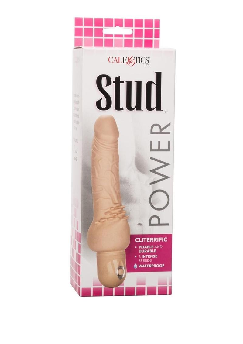 Vibrador realista flexible Power Stud Cliterrific resistente al agua color marfil de 7,5 pulgadas
