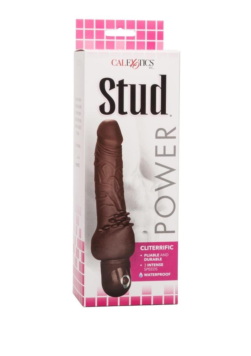 Power Stud Cliterrific Flexible Realistic Vibrator Waterproof Brown 7.5 Inch
