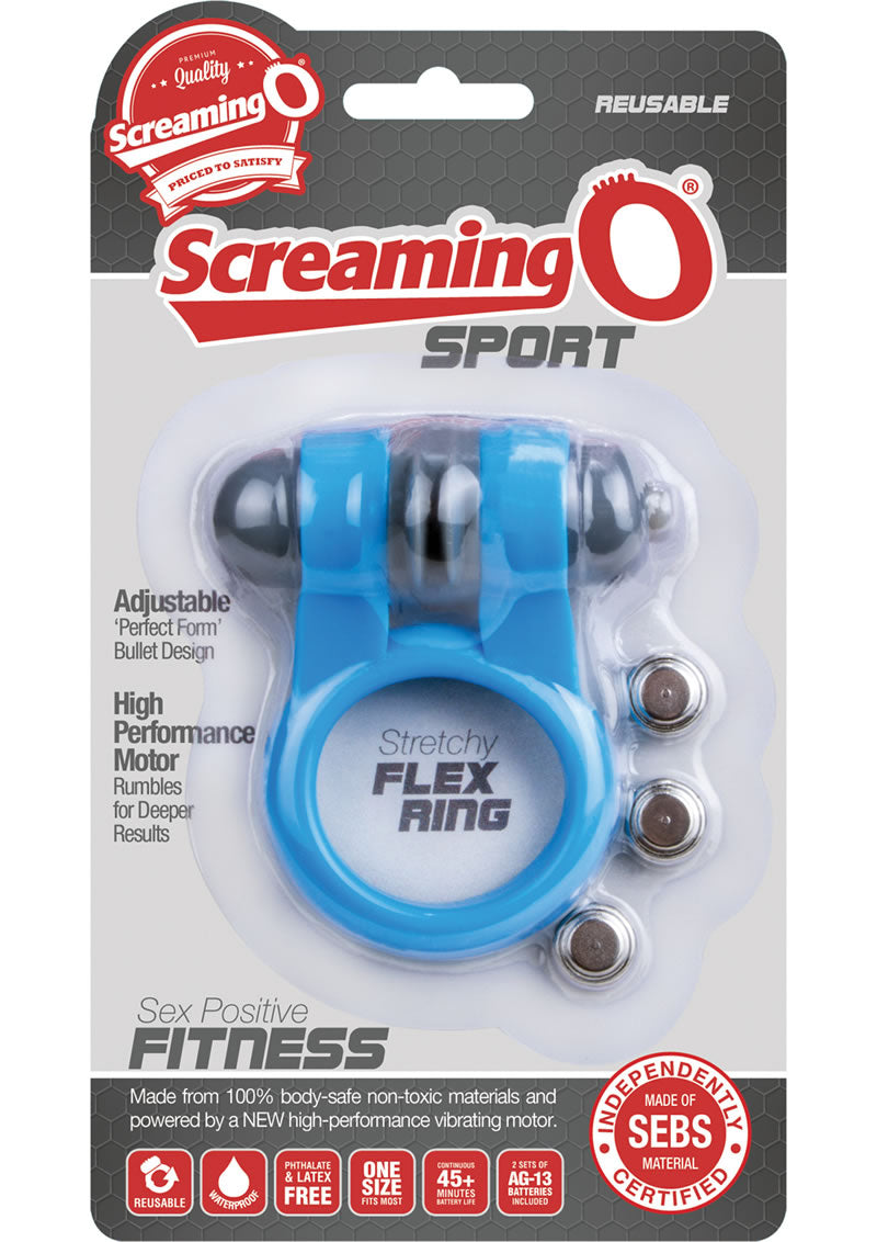 Screaming O Sport Vibrating Cockring Waterproof Blue 6 Each Per Box