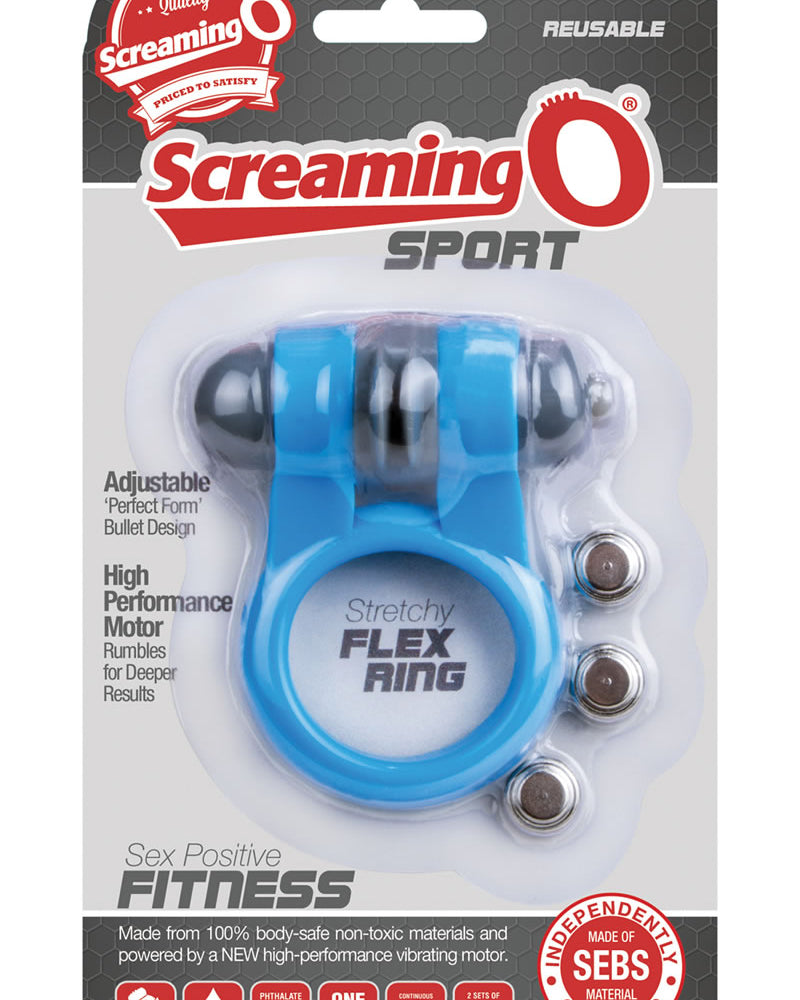 Screaming O Sport Vibrating Cockring Waterproof Blue 6 Each Per Box