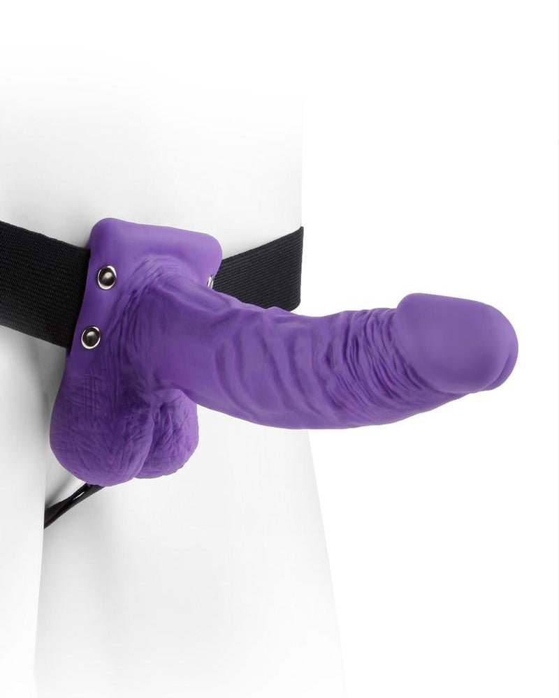 Fetish Fantasy 7 Inch Hollow Strap On With Balls Purple