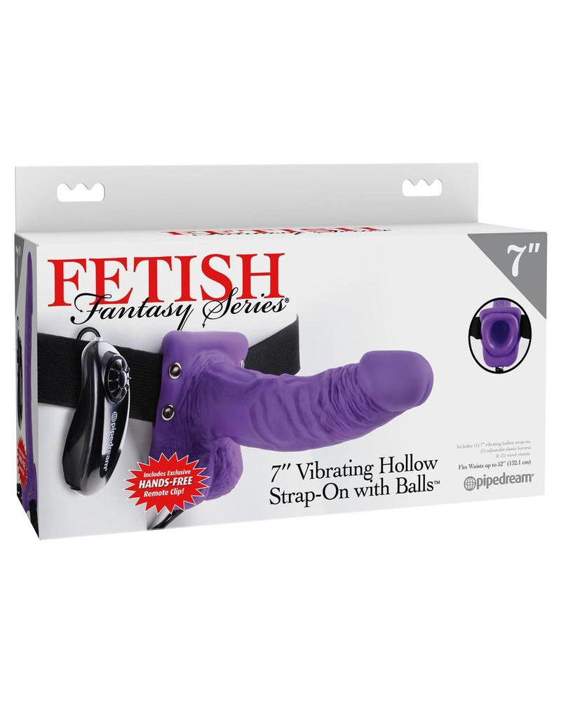 Fetish Fantasy - Correa hueca con bolas y vibrador de 7 pulgadas, color morado