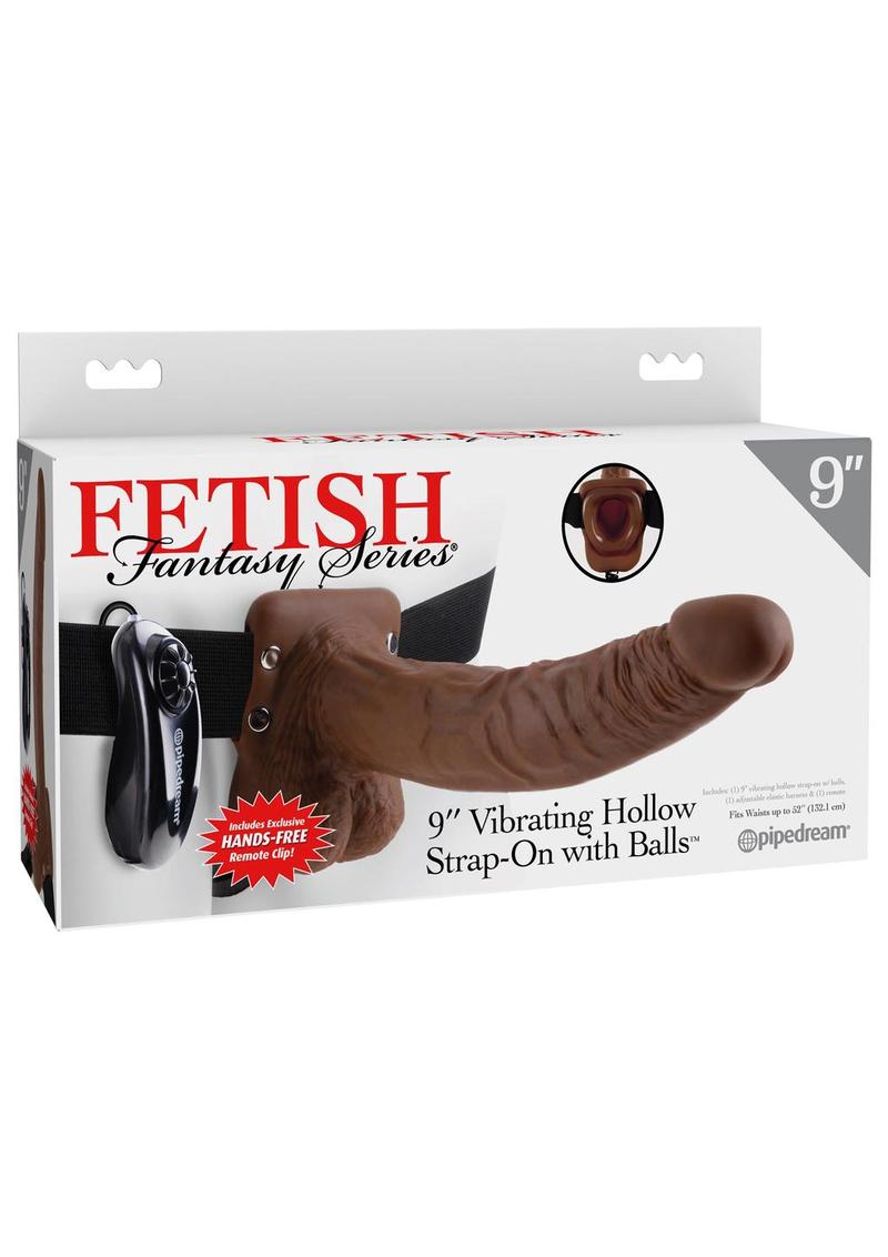 Fetish Fantasy 9 Inch Vibe Hollow Strapon With Balls Brown