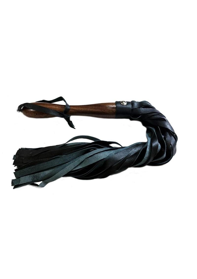 Rouge Wooden Handle Leather Flogger Black
