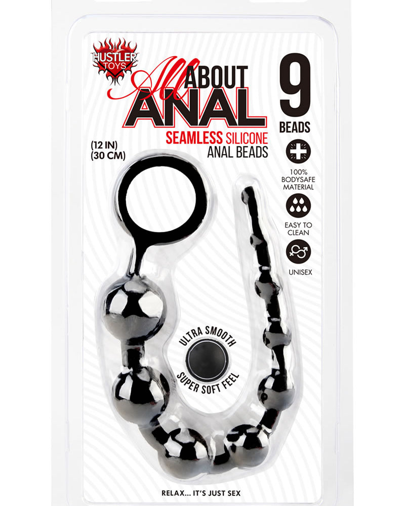 Hustler Silicone Anal Beads 9 Balls Black 12 Inch