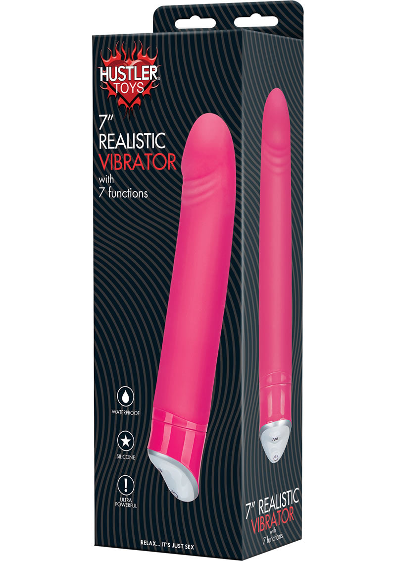 Vibrador realista de silicona Hustler, resistente al agua, color rosa, 7 pulgadas