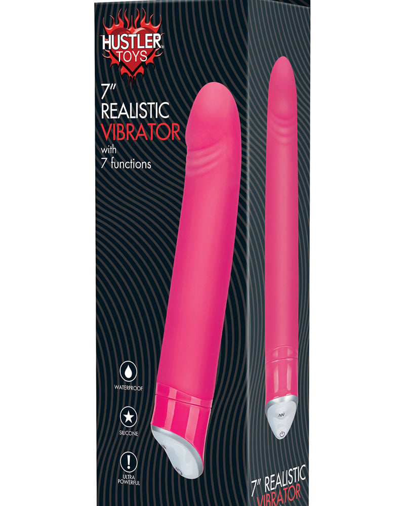 Vibrador realista de silicona Hustler, resistente al agua, color rosa, 7 pulgadas