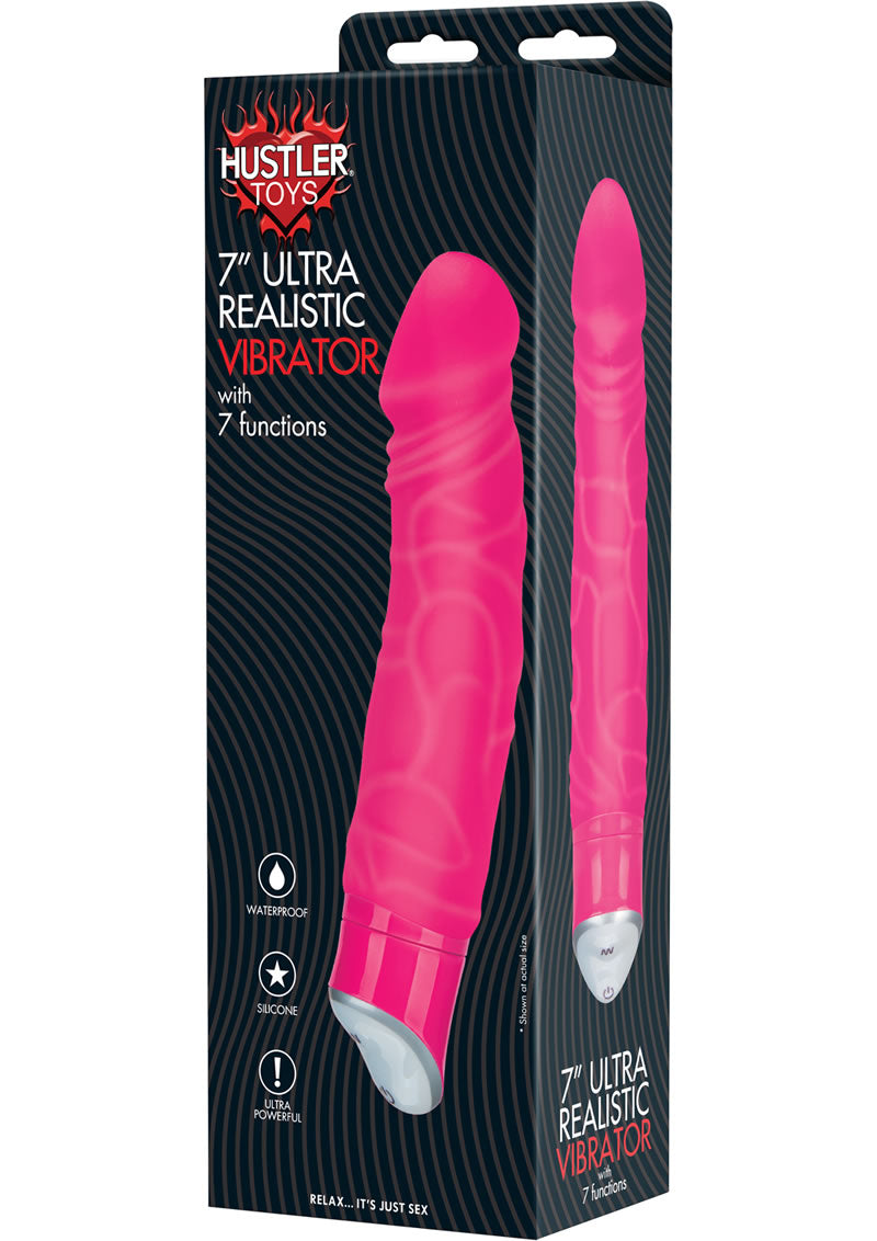 Vibrador ultra realista de silicona Hustler, resistente al agua, color rosa, 7 pulgadas