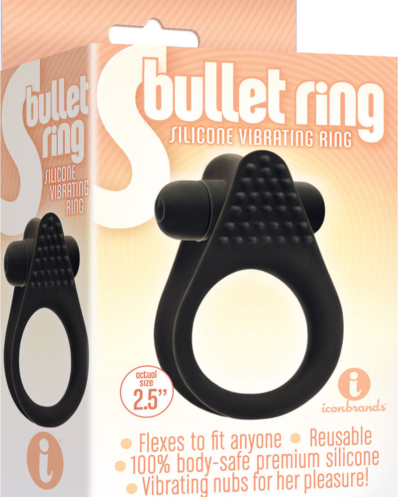 Anillo vibrador de silicona Bullet Ring negro