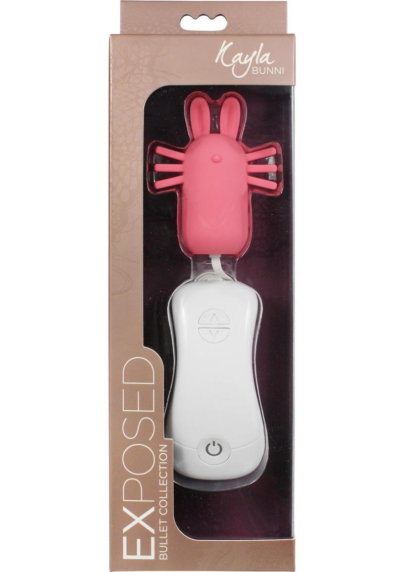 Conejito de silicona Kayla expuesto con control remoto con cable, resistente al agua, color rosa, 3 pulgadas