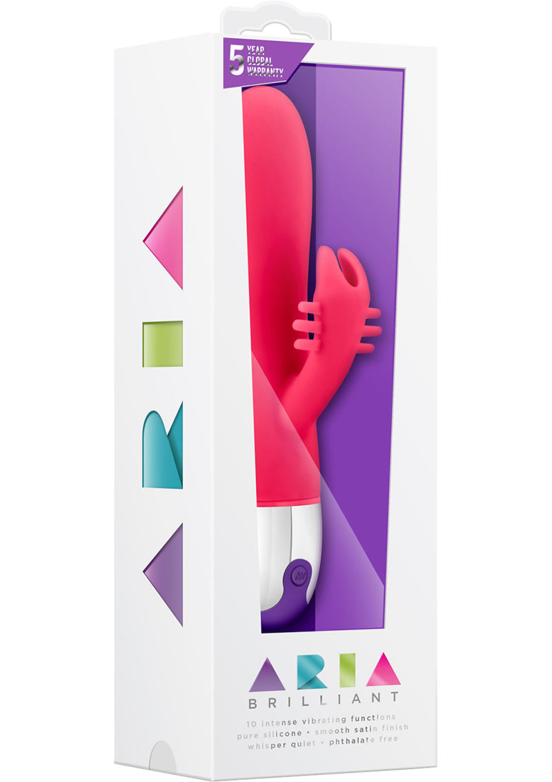 Vibrador de silicona Aria Brilliant Rabbit resistente al agua, color rosa, 7,75 pulgadas