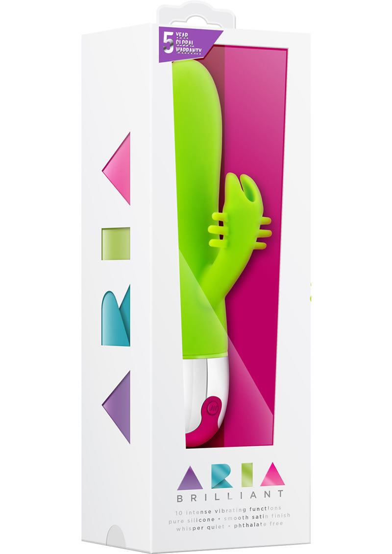 Aria Brilliant Silicone Rabbit Vibe Waterproof Green 7.75 Inch