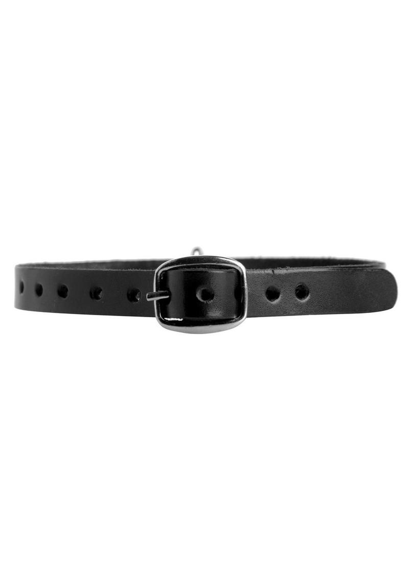 Choker Collar with O Ring Leather Steel Black Small