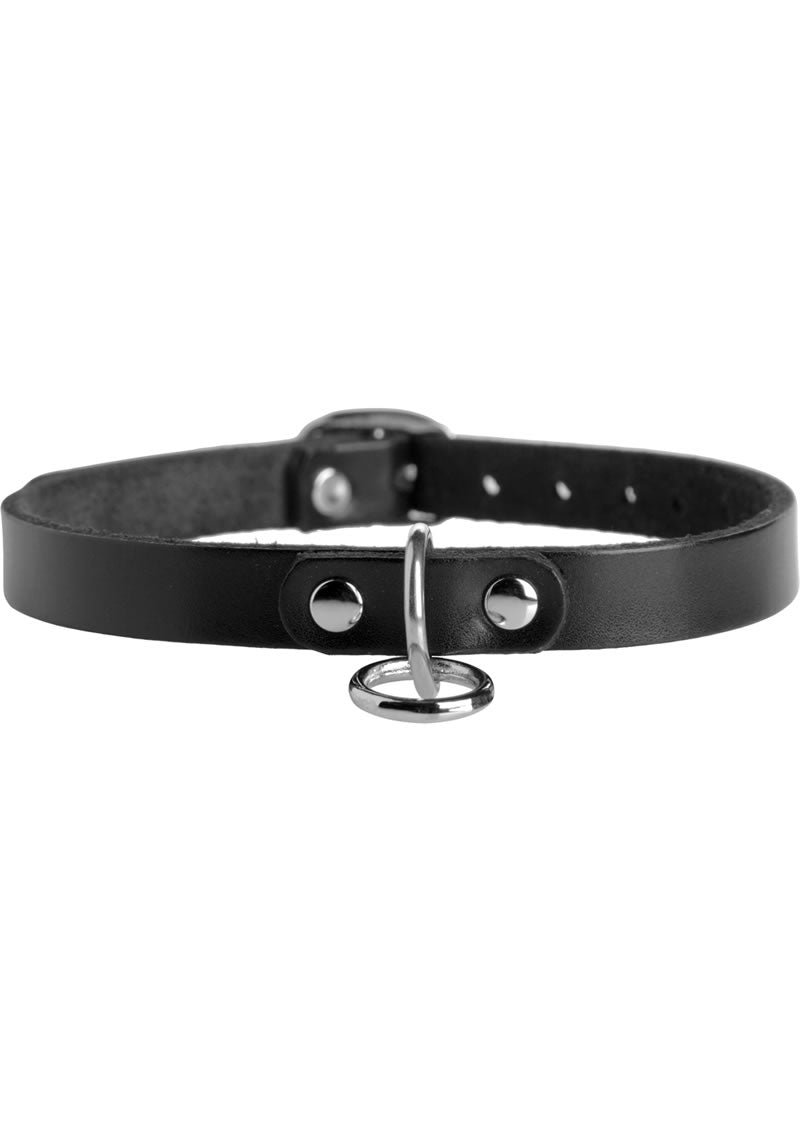 Leather Choker Collar With O Ring Medium