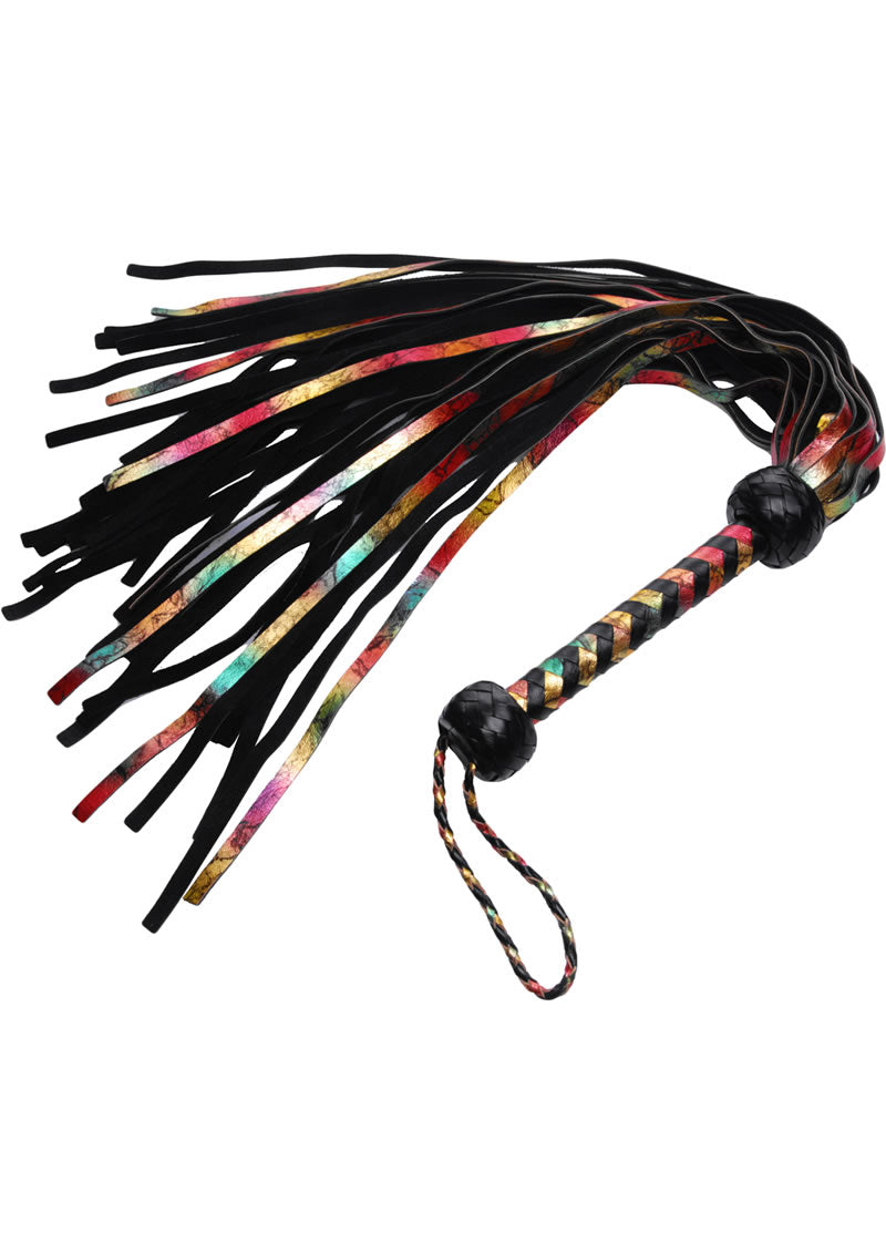 Flogger de cuero estricto arcoíris de piel de cordero multicolor de 20 pulgadas