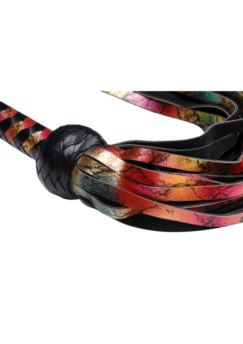 Flogger de cuero estricto arcoíris de piel de cordero multicolor de 20 pulgadas