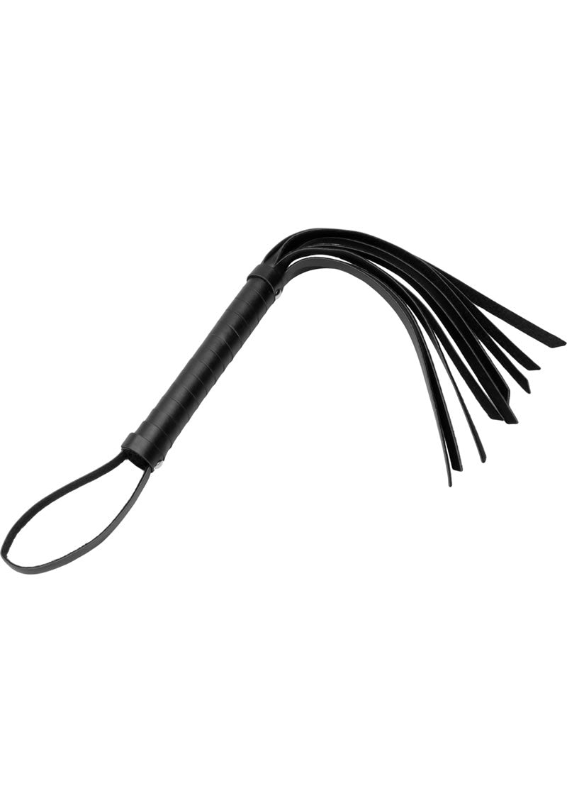 Flogger de mano vegano con cola de gato de cuero estricto, cuero sintético negro, 14,5 pulgadas