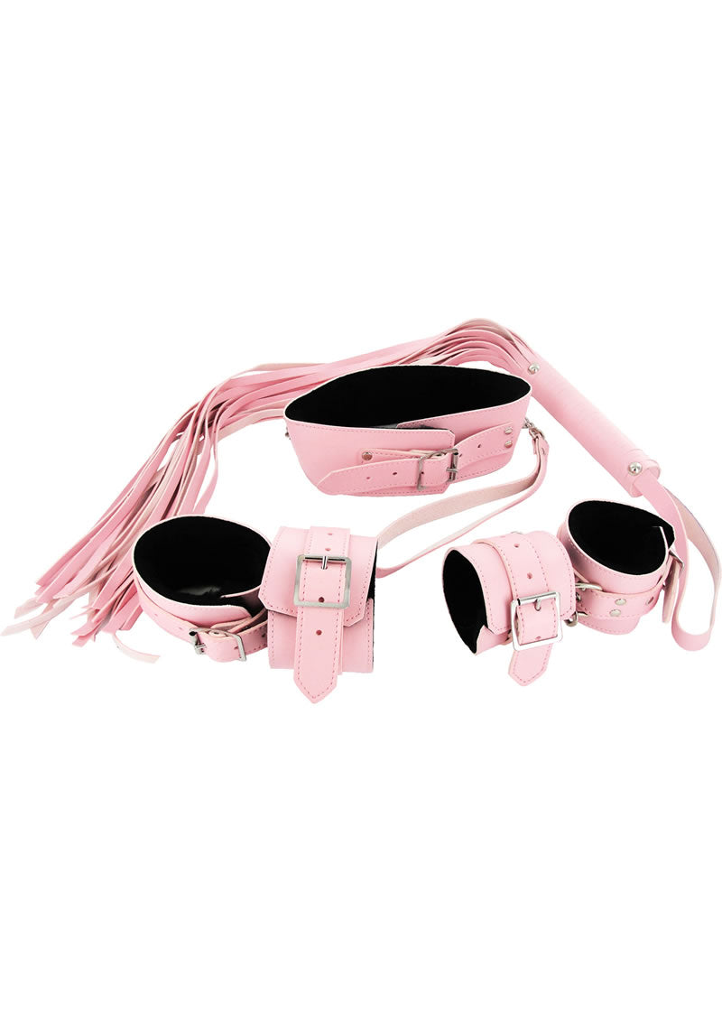 Bondage Set Leatherette And Faux Fur Pink And Black