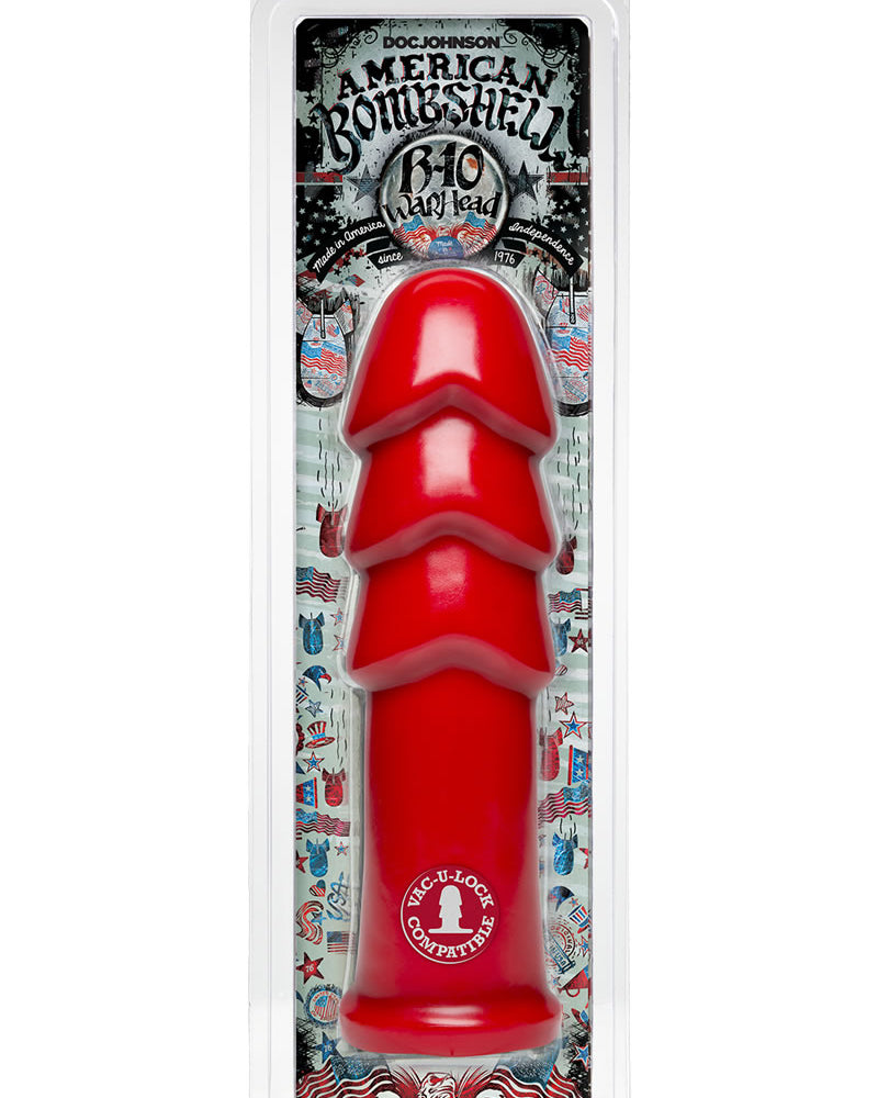Consolador American Bombshell B-10 Warhead rojo de 25 cm de largo y 21 cm de circunferencia