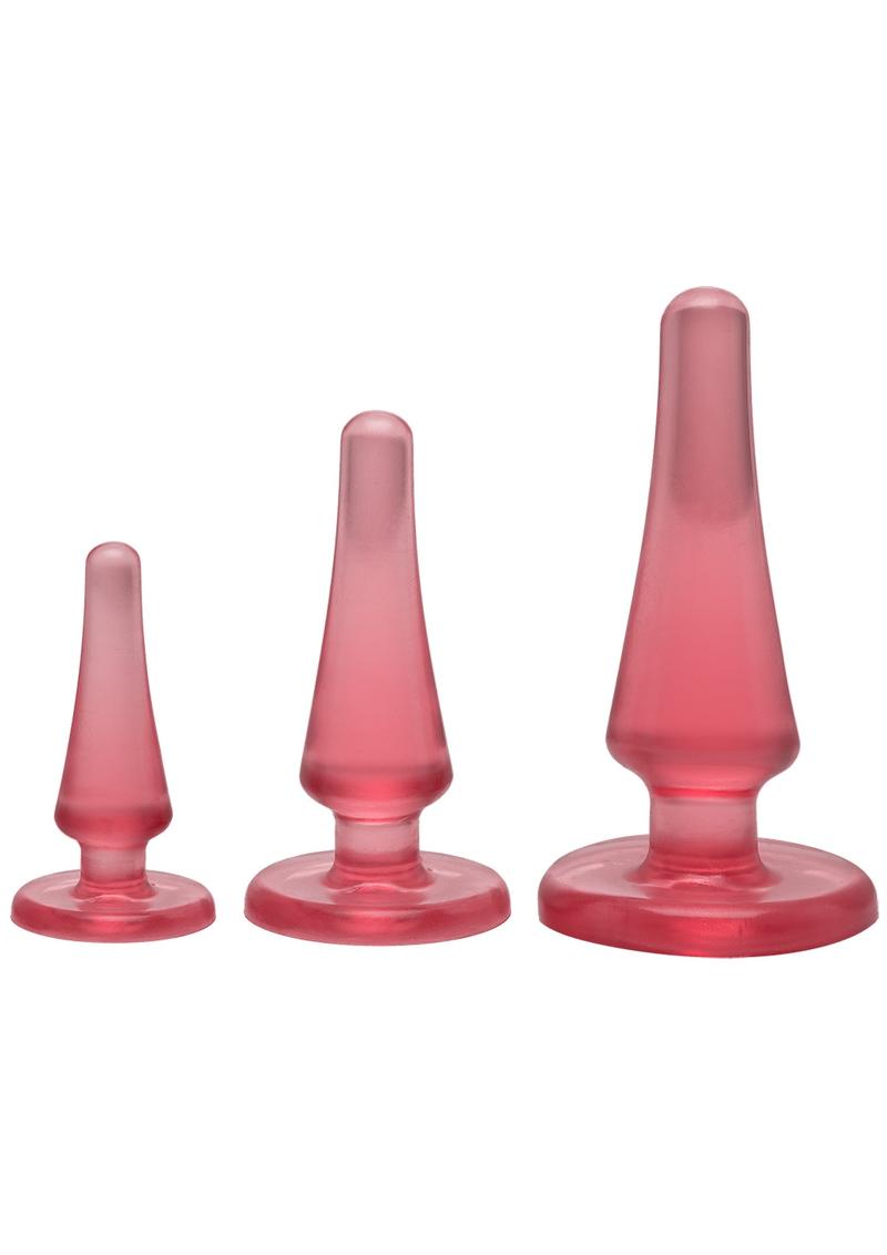 Kit de tapón anal para iniciación anal Crystal Jellies, color rosa, 3 tamaños por juego