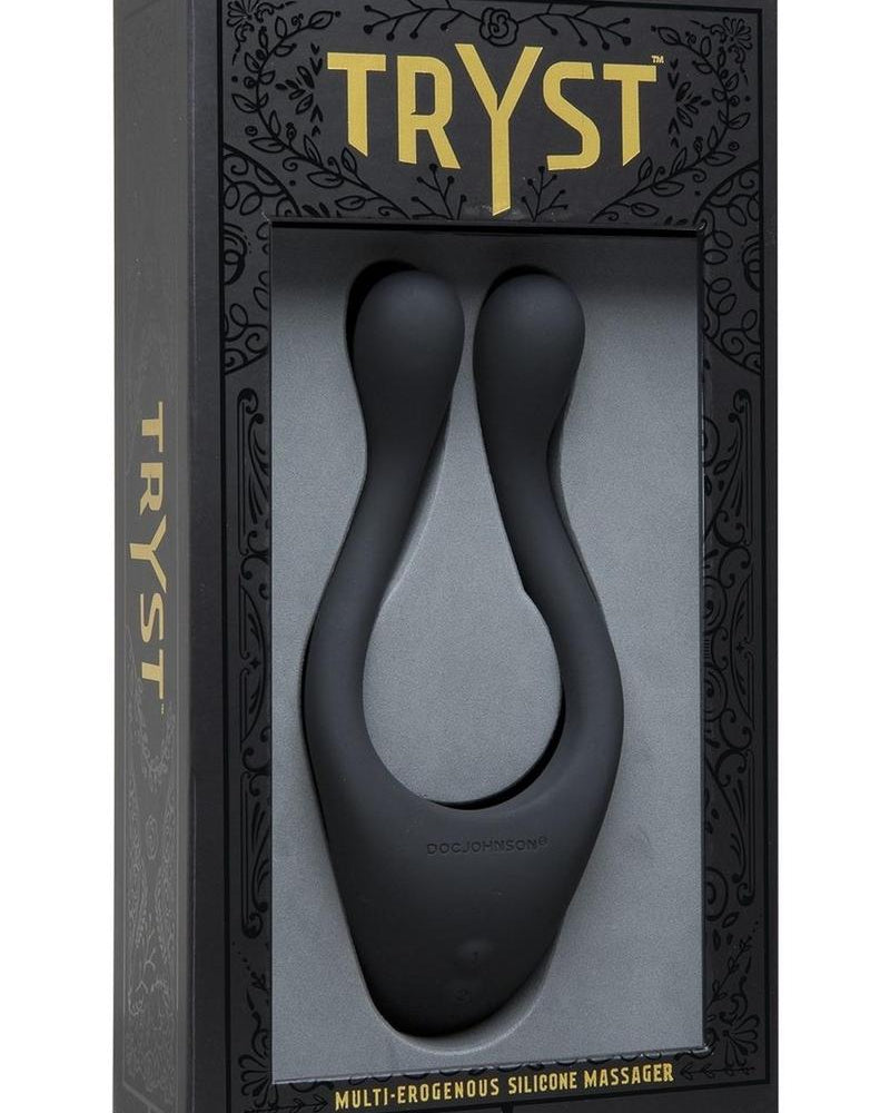 Masajeador de silicona para múltiples zonas erógenas recargable Tryst, resistente al agua, color negro