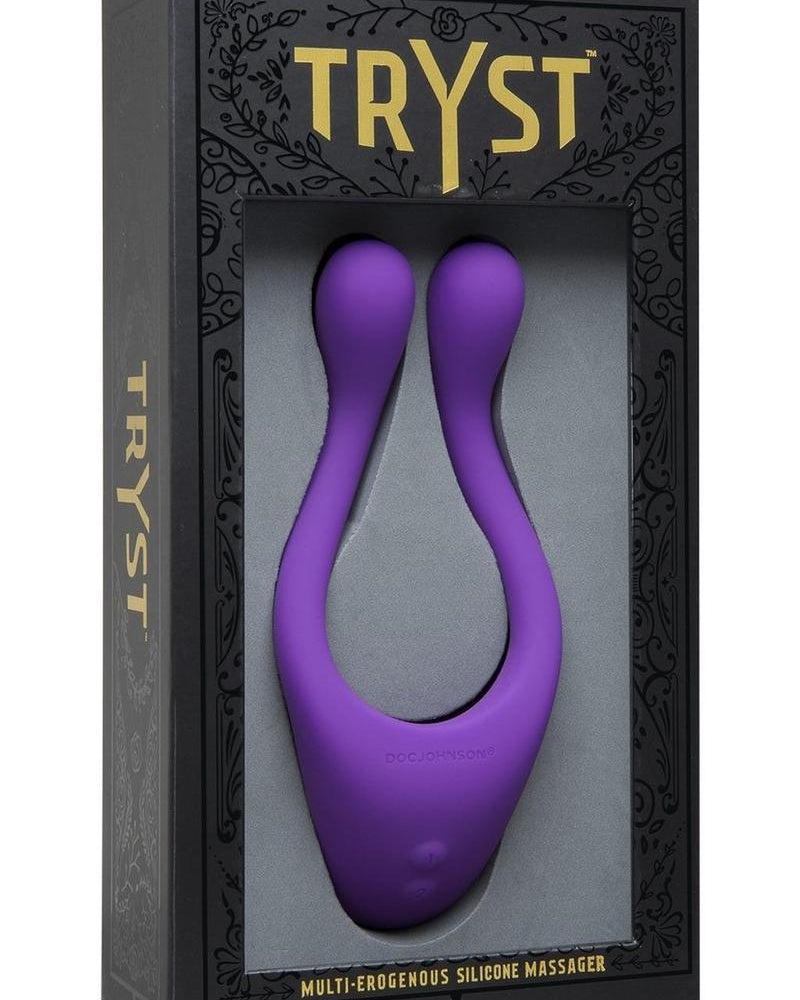 Masajeador de silicona para múltiples zonas erógenas recargable Tryst, resistente al agua, morado