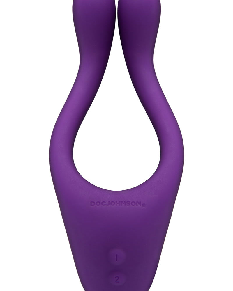 Masajeador de silicona para múltiples zonas erógenas recargable Tryst, resistente al agua, morado