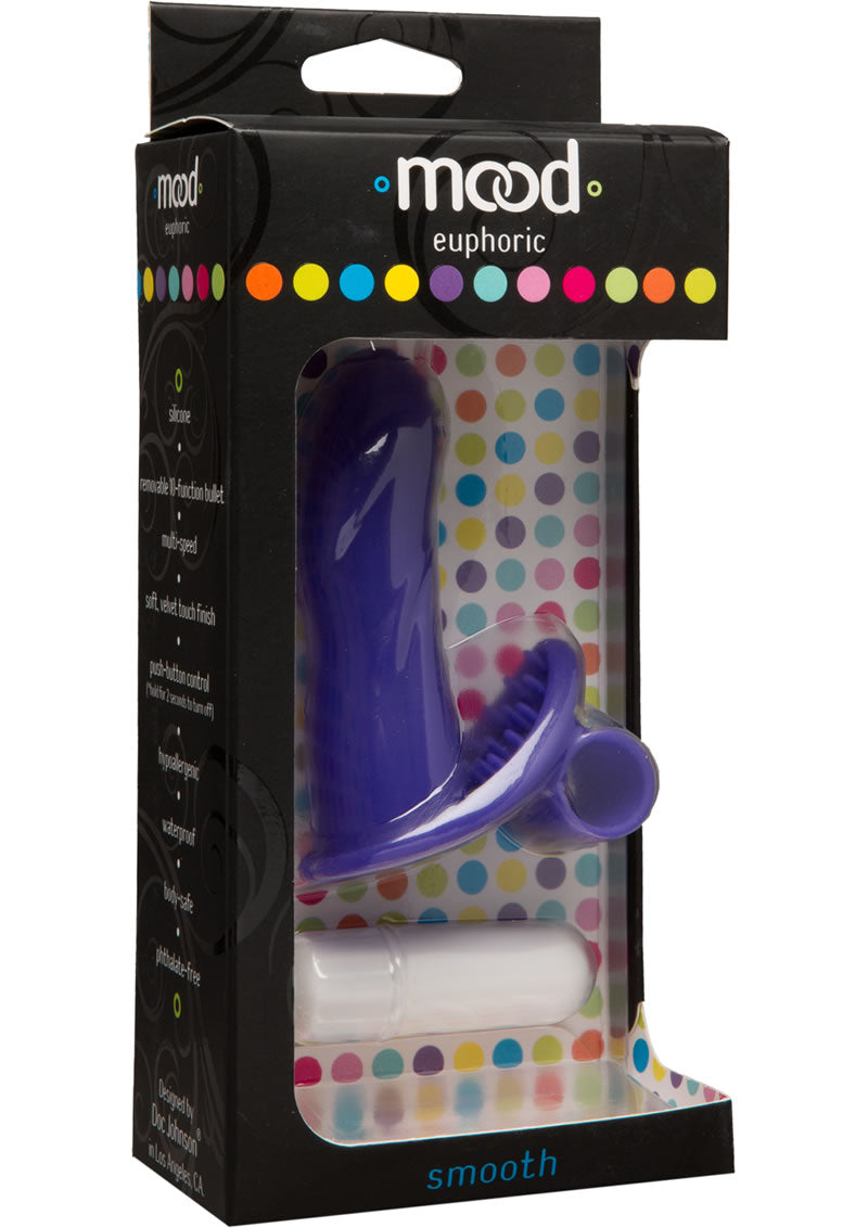 Vibrador para dedos de silicona suave Mood Euphoric resistente al agua, morado, 3,6 pulgadas