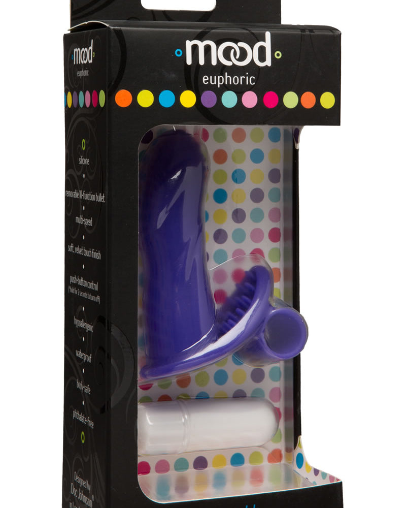 Vibrador para dedos de silicona suave Mood Euphoric resistente al agua, morado, 3,6 pulgadas