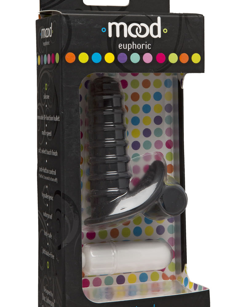 Vibrador de silicona para dedos Mood Euphoric Ridged, resistente al agua, color negro, 3,6 pulgadas