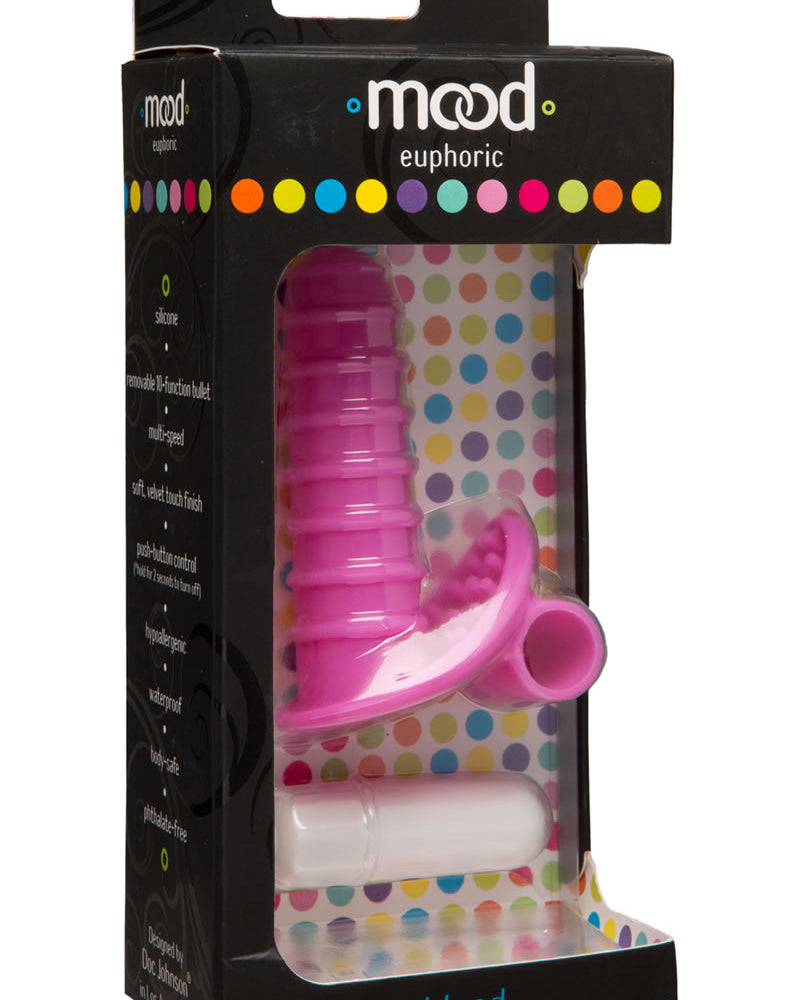 Vibrador de silicona para dedos Mood Euphoric Ridged, resistente al agua, color rosa, 3,6 pulgadas