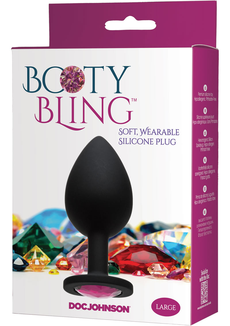 Tapón anal de silicona con joyas Booty Bling, rosa, grande