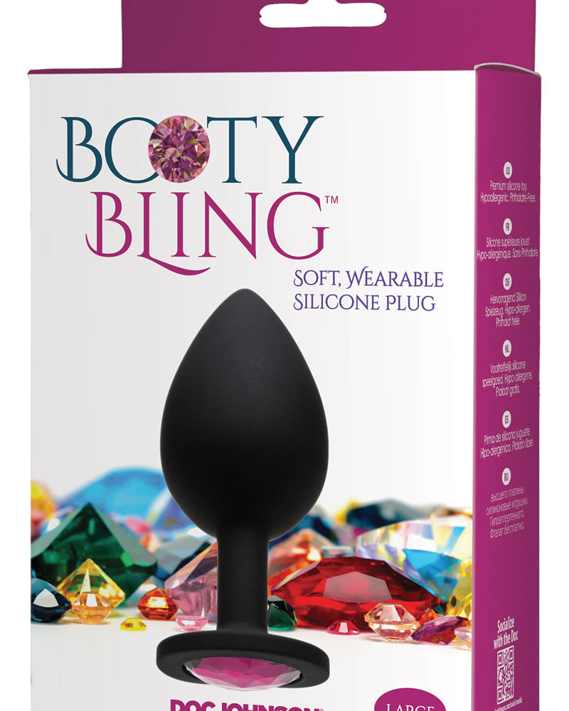 Tapón anal de silicona con joyas Booty Bling, rosa, grande