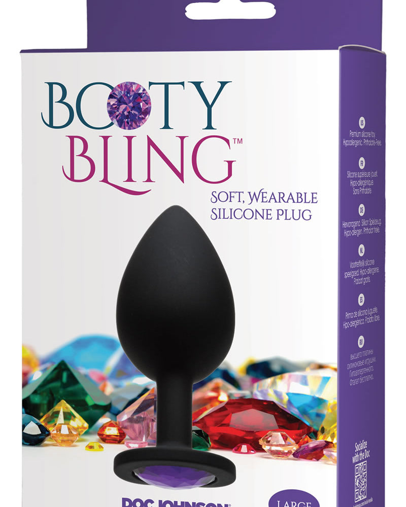 Tapón anal de silicona con joyas Booty Bling morado grande