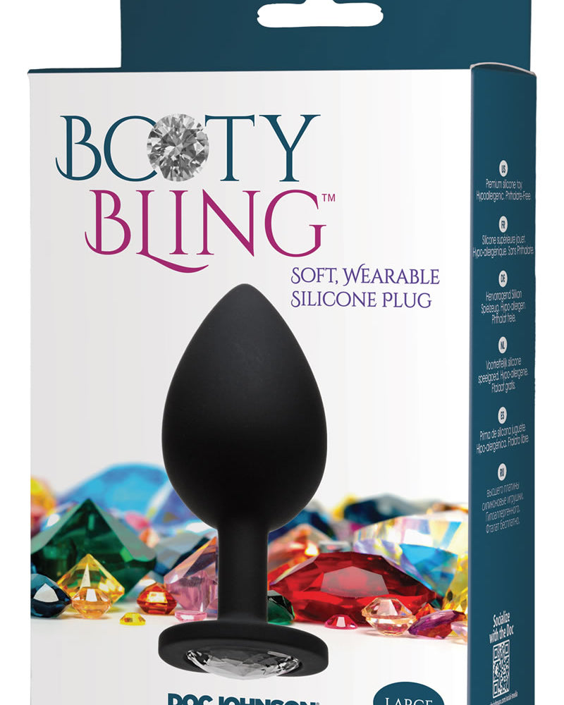 Tapón anal de silicona con joyas Booty Bling, color plateado, grande