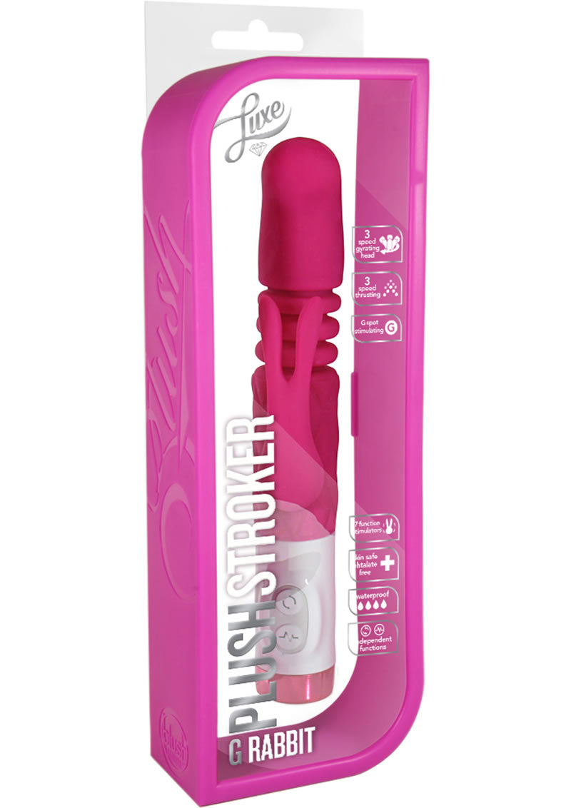 Luxe G Rabbit Plush Stroker Thrusting Vibe Waterproof Pink 9.55 Inch