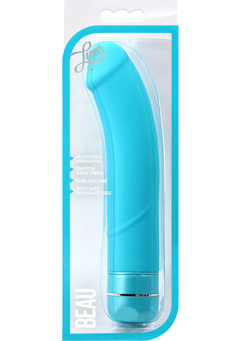 Vibrador de silicona Luxe Beau resistente al agua, color azul, 8,4 pulgadas