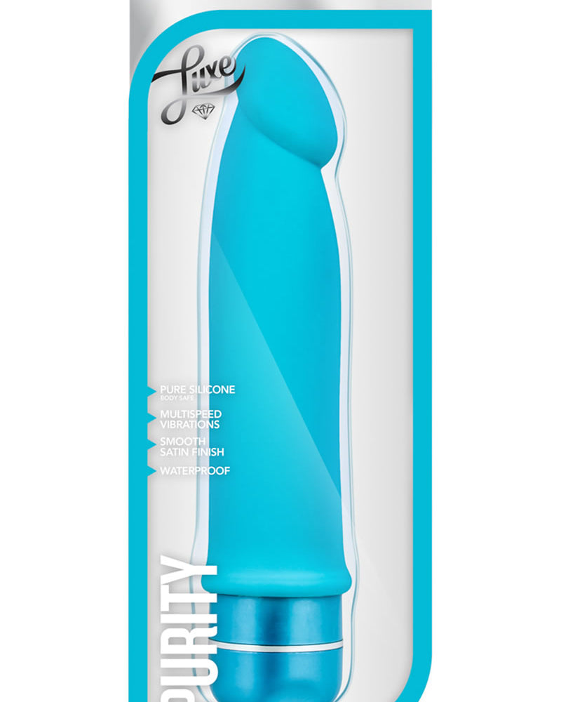 Dong vibrador de silicona Luxe Purity resistente al agua, color azul, 7,5 pulgadas