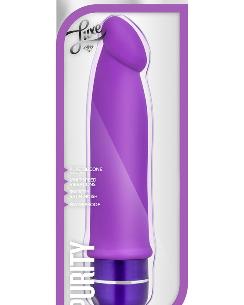 Dong vibrador de silicona Luxe Purity resistente al agua de color morado de 7,5 pulgadas