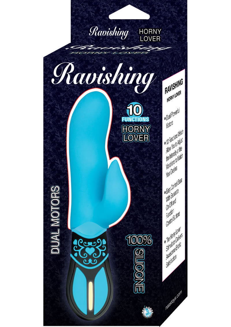 Vibrador de silicona con doble motor Ravishing Horny Lover, resistente al agua, color turquesa, 7,75 pulgadas