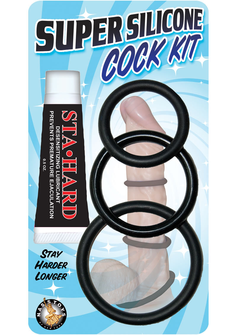 Kit de silicona para pene Super, 3 anillos para pene y 3 anillos para pene de color negro