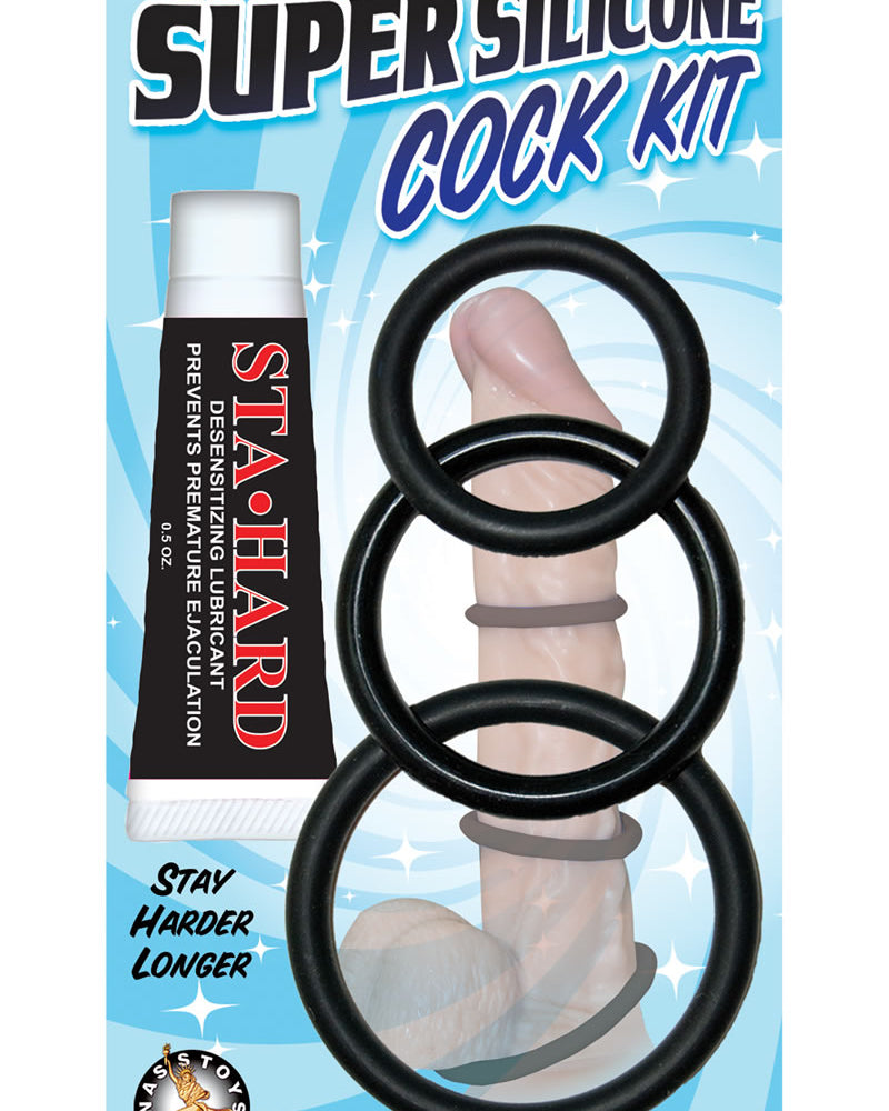 Super Silicone Cock Kit 3 Each Cockrings And Sta Hard Black