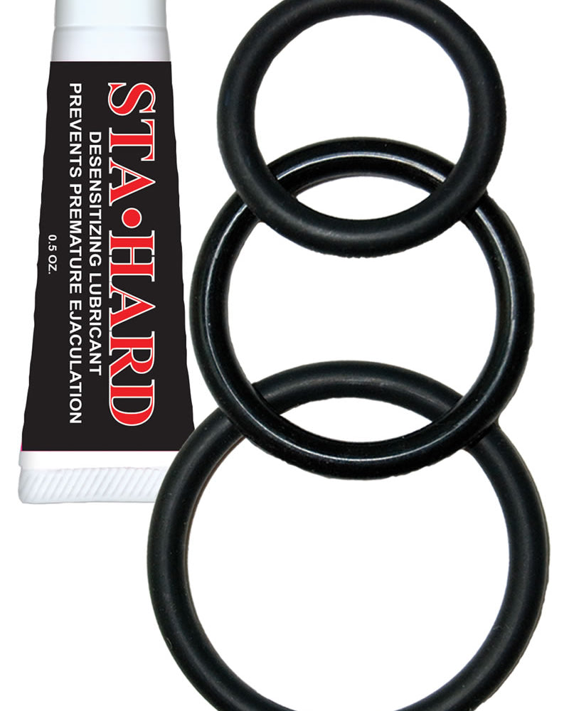 Super Silicone Cock Kit 3 Each Cockrings And Sta Hard Black
