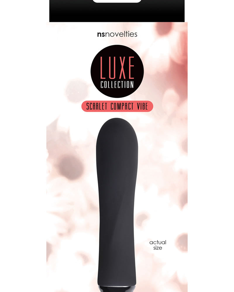 Vibrador compacto de silicona recargable Scarlet de Luxe Collection, resistente al agua, color negro