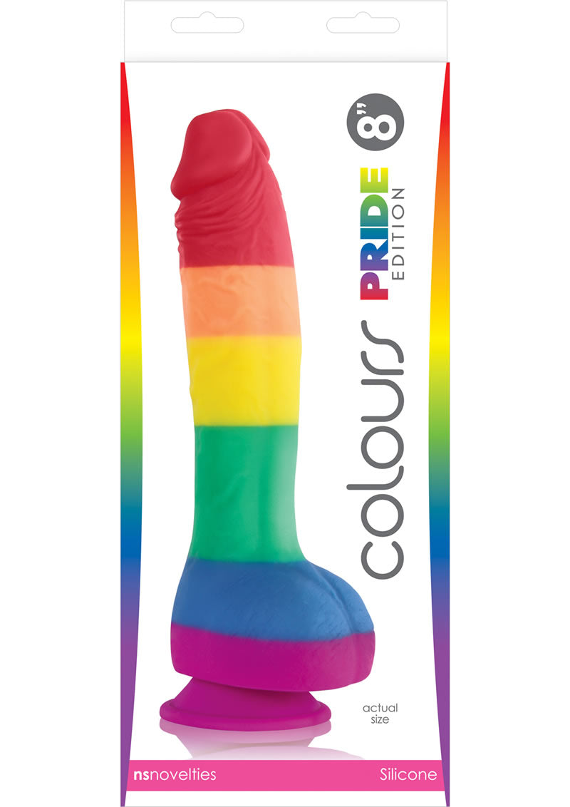 Consolador realista de silicona con bolas de 8 pulgadas y edición Pride de Colours