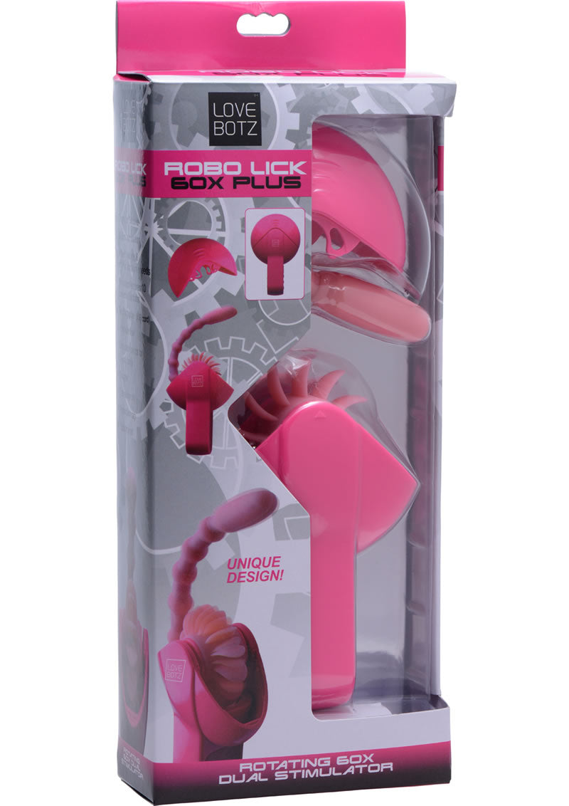 Love Botz Robo Lick 60X Plus - Estimulador doble giratorio, color rosa, 5,75 pulgadas