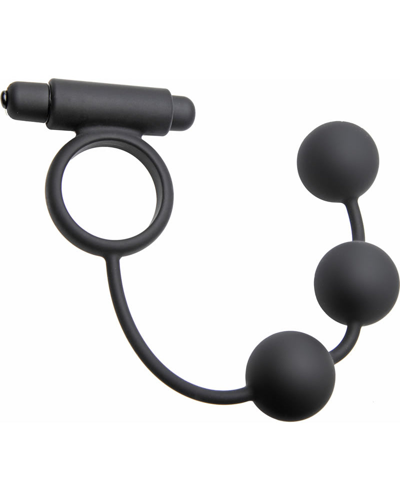 Master Series Tri Orb Vibrating Cock Ring Plus Silicone Weighted Anal Balls Black 6.25 Inch