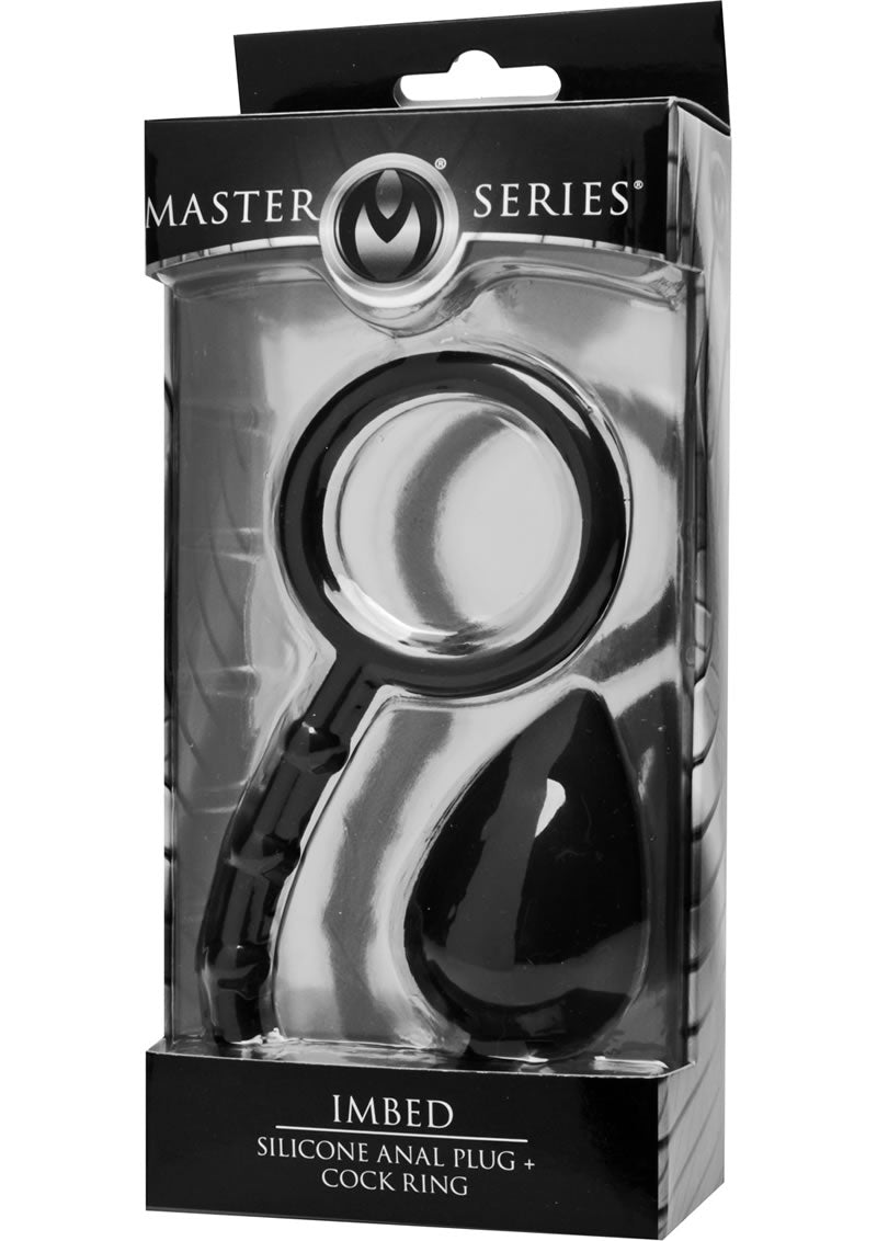 Tapón anal de silicona con anillo para el pene Master Series, color negro