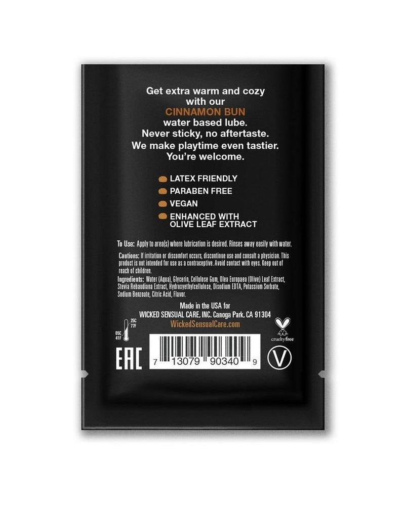 Wicked Aqua Water Based Lube Cinnamon Bun Flavored And Scented 0.10FL OZ Foil 144/Bag